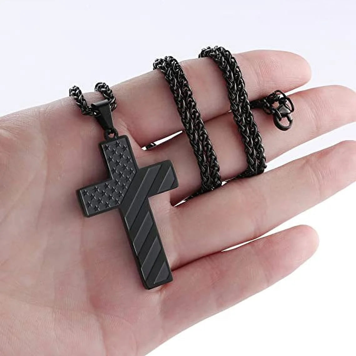 Black Cross Necklace for Men Bible Verse Stainless Steel Cross Pendant Chain American Flag Necklaces Religious Christian Jewelry Gifts