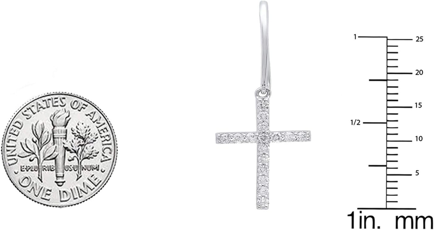 0.45 Cttw 10K Solid Gold round White Diamond Womens Cross Drop Earrings