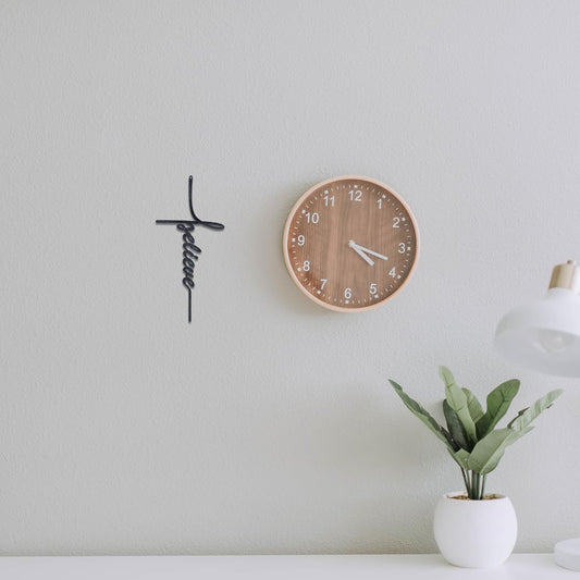 Believe Cross - Metal Wall Art - 7.1" X 15" - Black