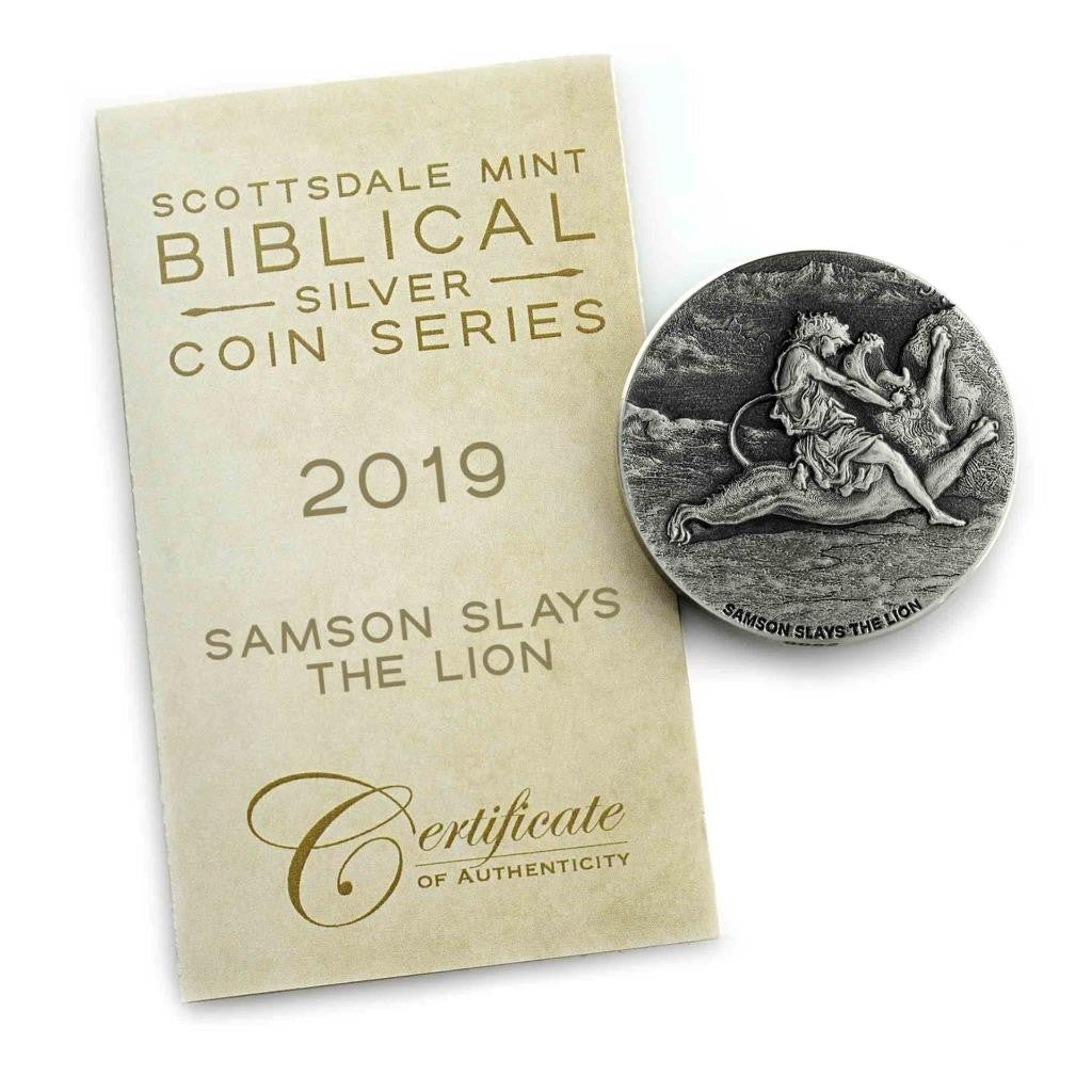 2019 2 Oz .999 Silver Coin - Samson Slays the Lion - Biblical Coin Series #A493