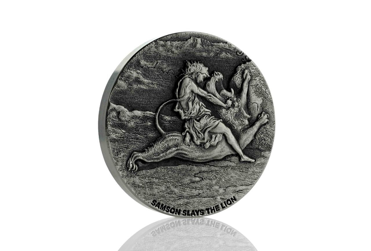 2019 2 Oz .999 Silver Coin - Samson Slays the Lion - Biblical Coin Series #A493