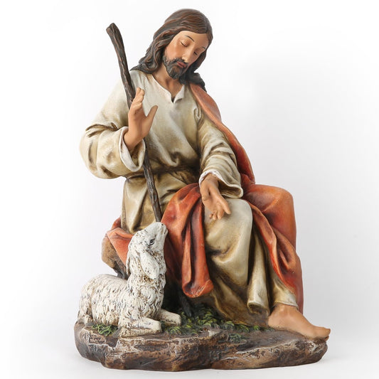 BC Catholic the Good Shepherd Statue, Jesus Christ with Lamb Figure, Hand Pai...