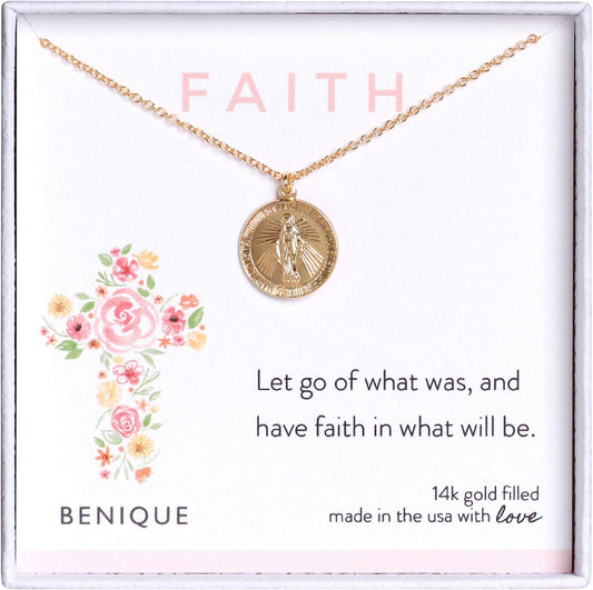 Faith Necklace for Women, Solid 925 Sterling Silver or 14K Gold Filled Metals, Fine Chain, Meaningful Pendant Gift for Her, Made in USA, 16"-18" Adjustable