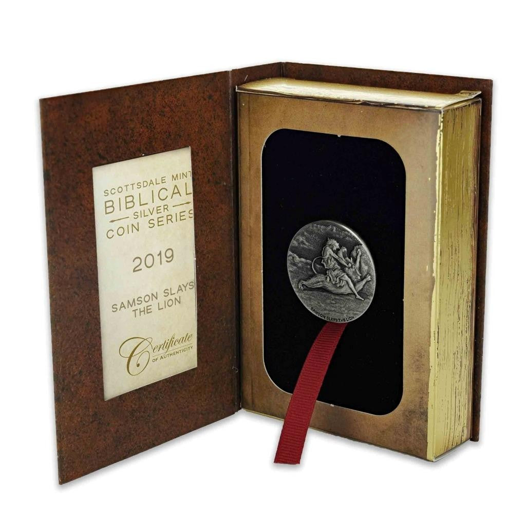 2019 2 Oz .999 Silver Coin - Samson Slays the Lion - Biblical Coin Series #A493