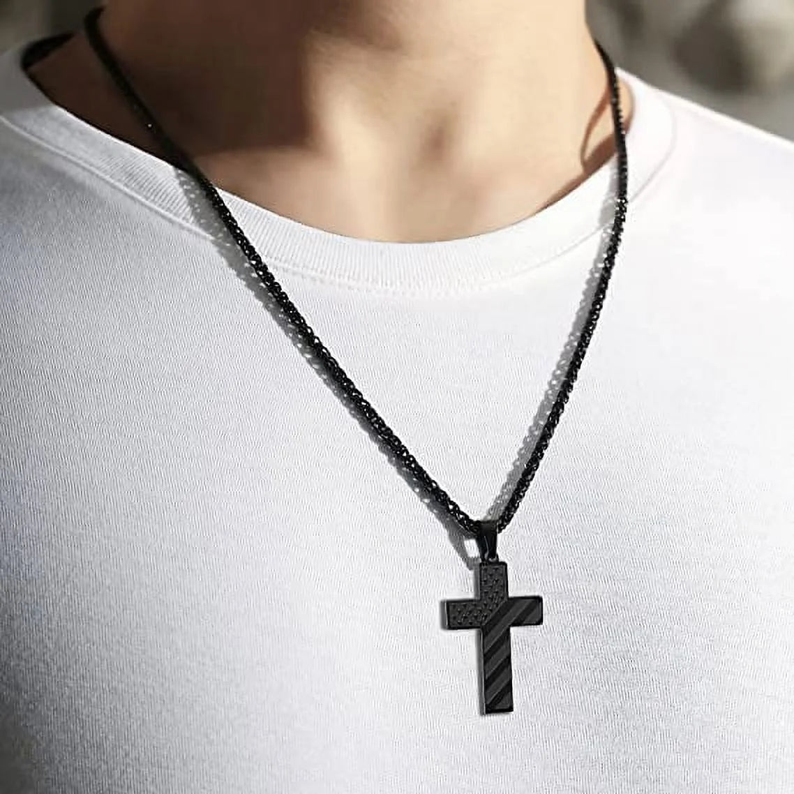 Black Cross Necklace for Men Bible Verse Stainless Steel Cross Pendant Chain American Flag Necklaces Religious Christian Jewelry Gifts