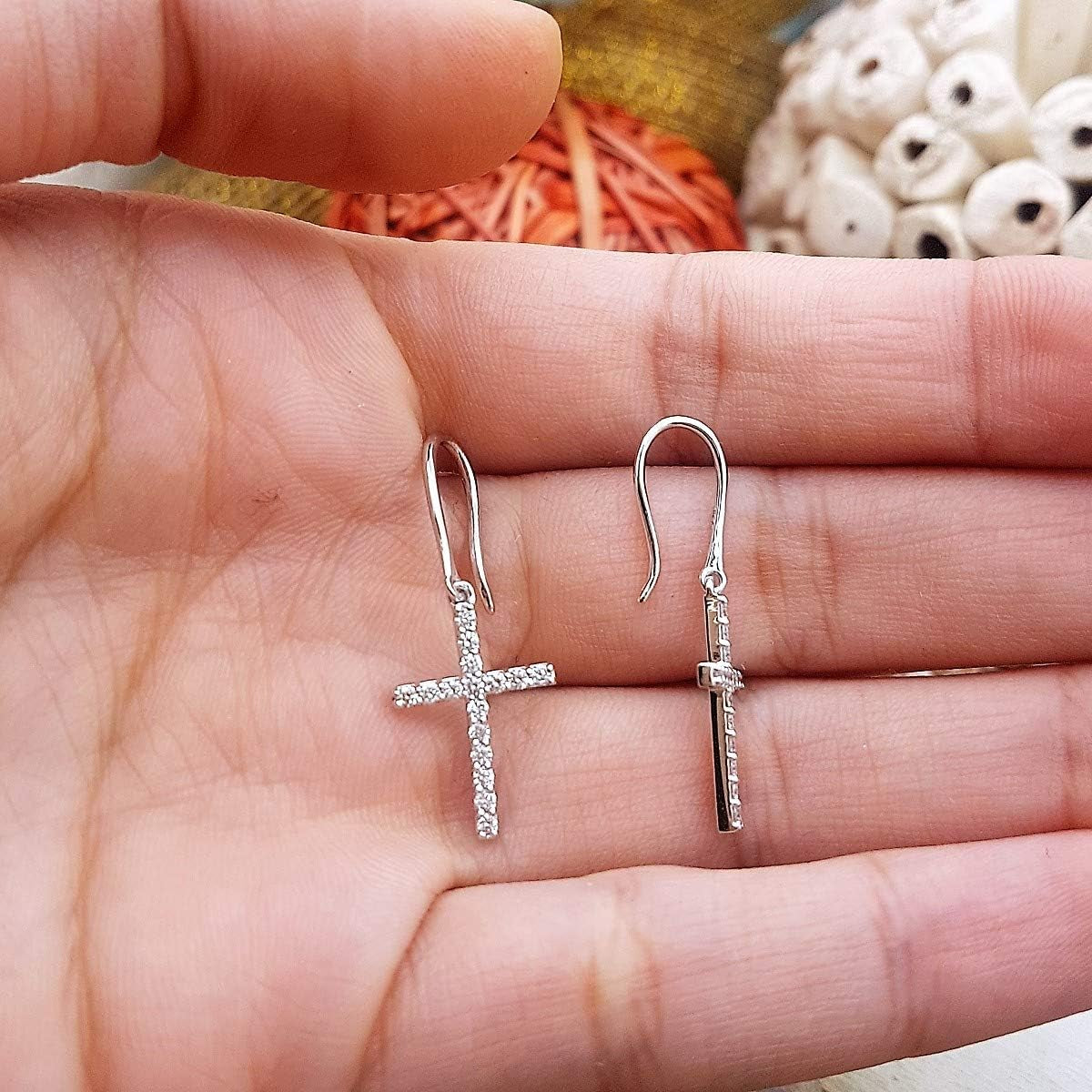 0.45 Cttw 10K Solid Gold round White Diamond Womens Cross Drop Earrings