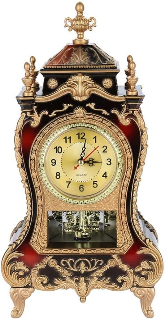 Antique Clock,Vintage European- Table Desk Clock,Wall Clock with Pendulum and Chimes for Home Decoration(02)