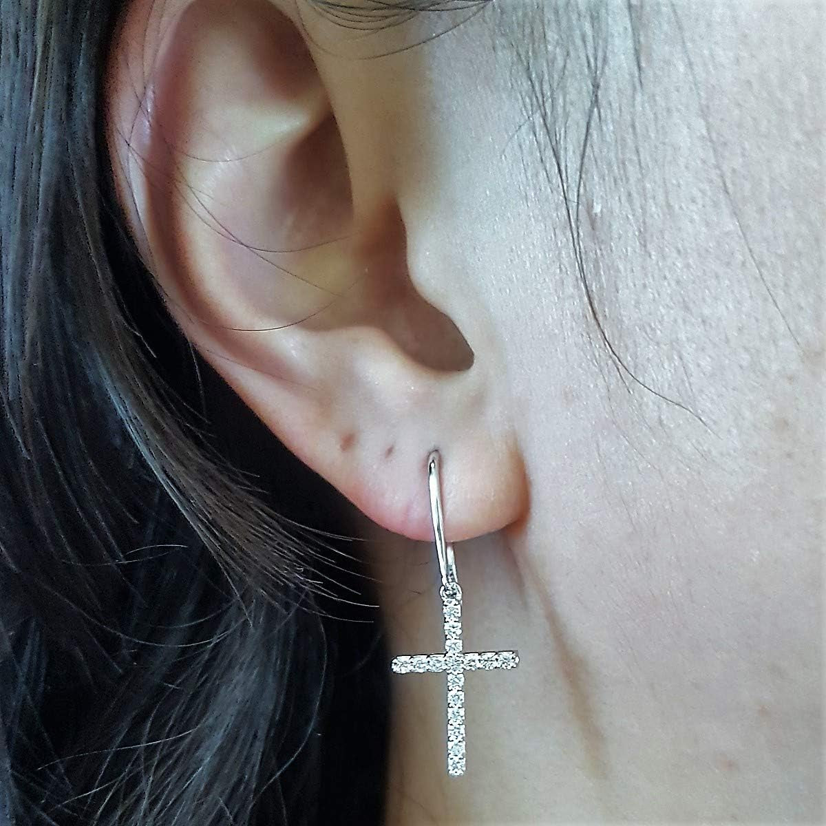 0.45 Cttw 10K Solid Gold round White Diamond Womens Cross Drop Earrings