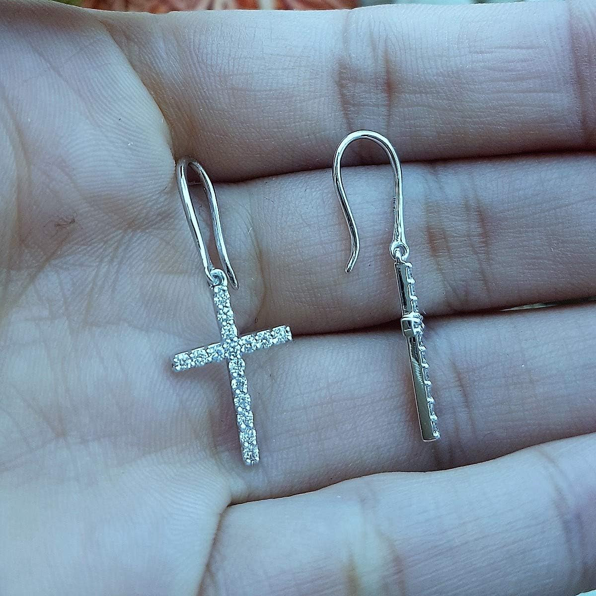 0.45 Cttw 10K Solid Gold round White Diamond Womens Cross Drop Earrings