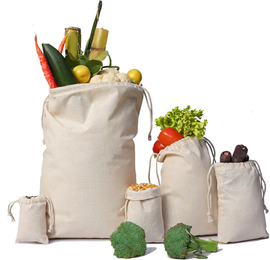 Cotton Muslin Bags, 100% Organic Cotton with Double Drawstring. Premium Quality Reusable Eco-Friendly Natural Muslin Bags. (25, 10 X 12 Inches)