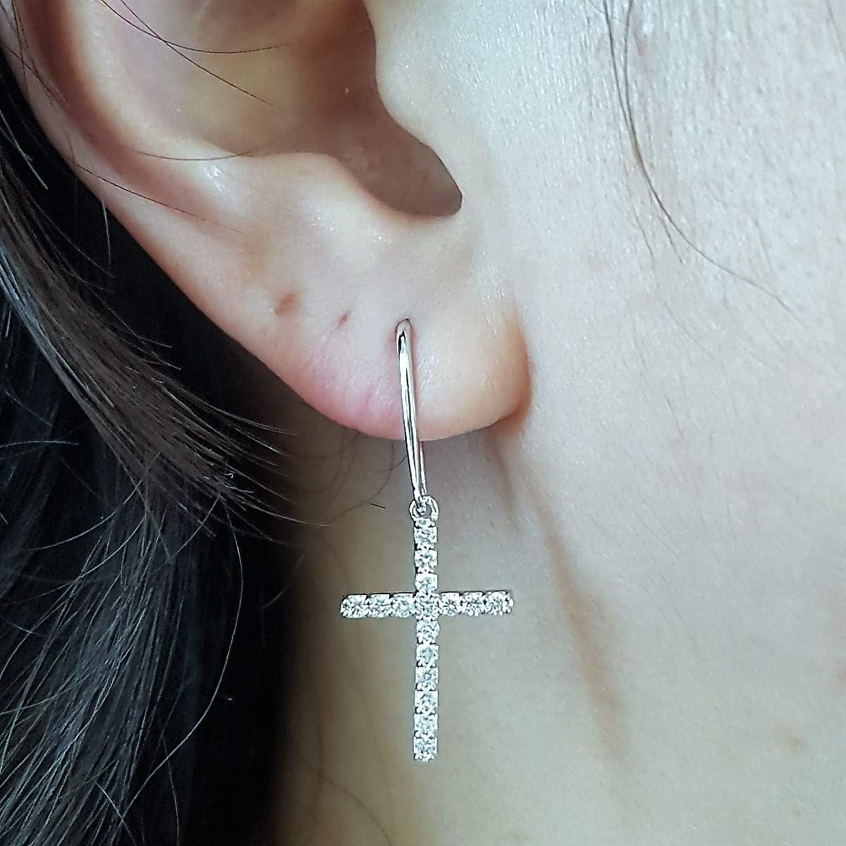 0.45 Cttw 10K Solid Gold round White Diamond Womens Cross Drop Earrings