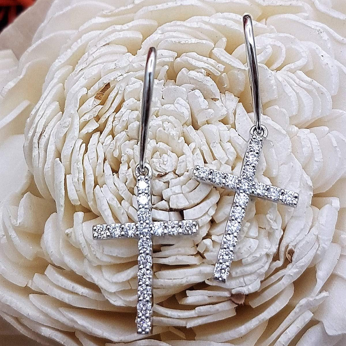 0.45 Cttw 10K Solid Gold round White Diamond Womens Cross Drop Earrings