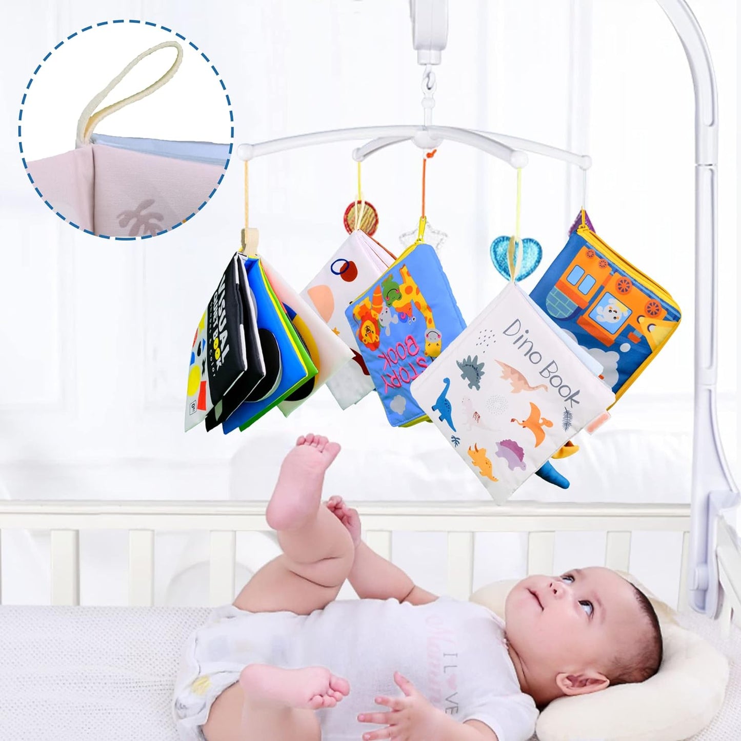 Baby Books Toys 0-6-12 Months, Baby Boy Gifts Touch and Feel Crinkle Books with Dino Doll, Newborn Infant Carseat Toys 6-9-12 Months Shower Gifts Easter Basket Stuffers