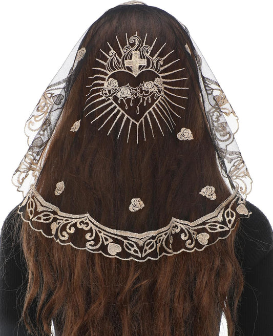 Catholic Sacred Heart Rose Veils for Women Mass Chapel Short Head Church Veils