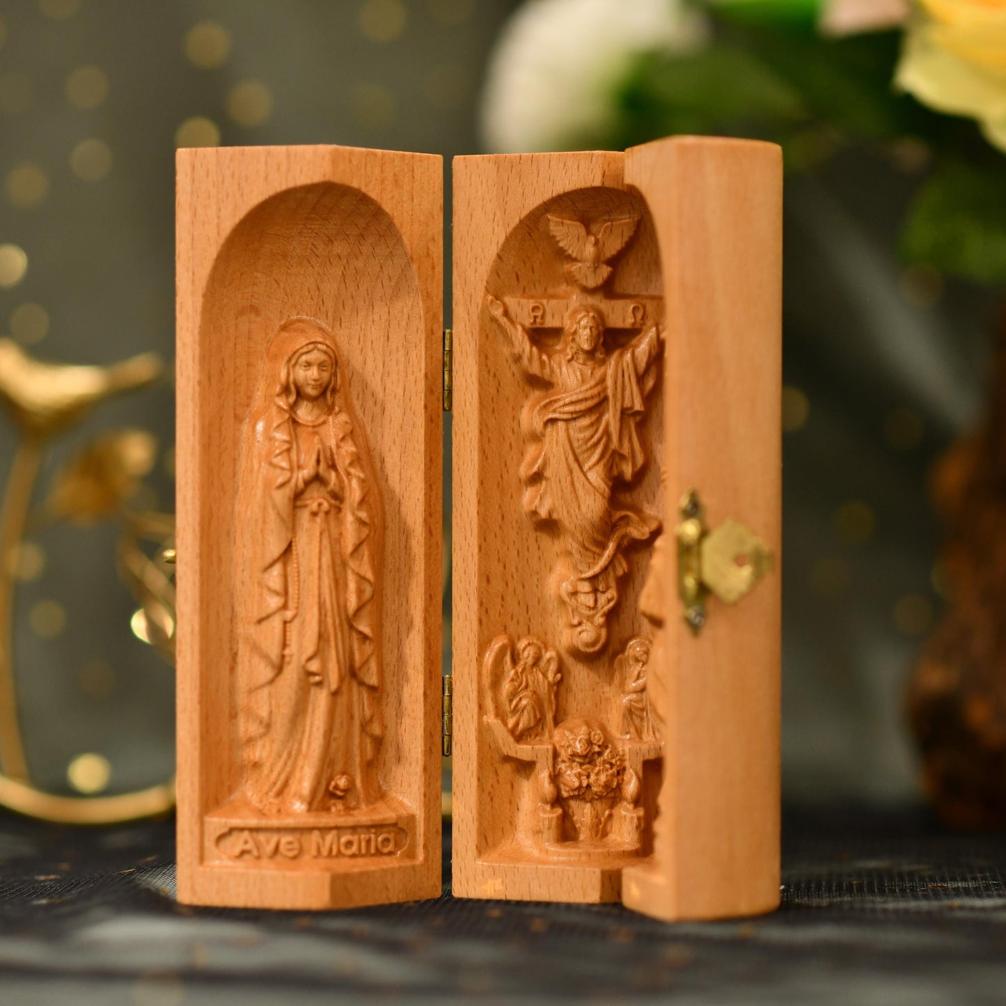 Wooden Catholic Altar Jesus Christ Saint Joseph Our Lady Prayer Altar Religious Gift Christian Wood Carving Icon Catholic Home Decor