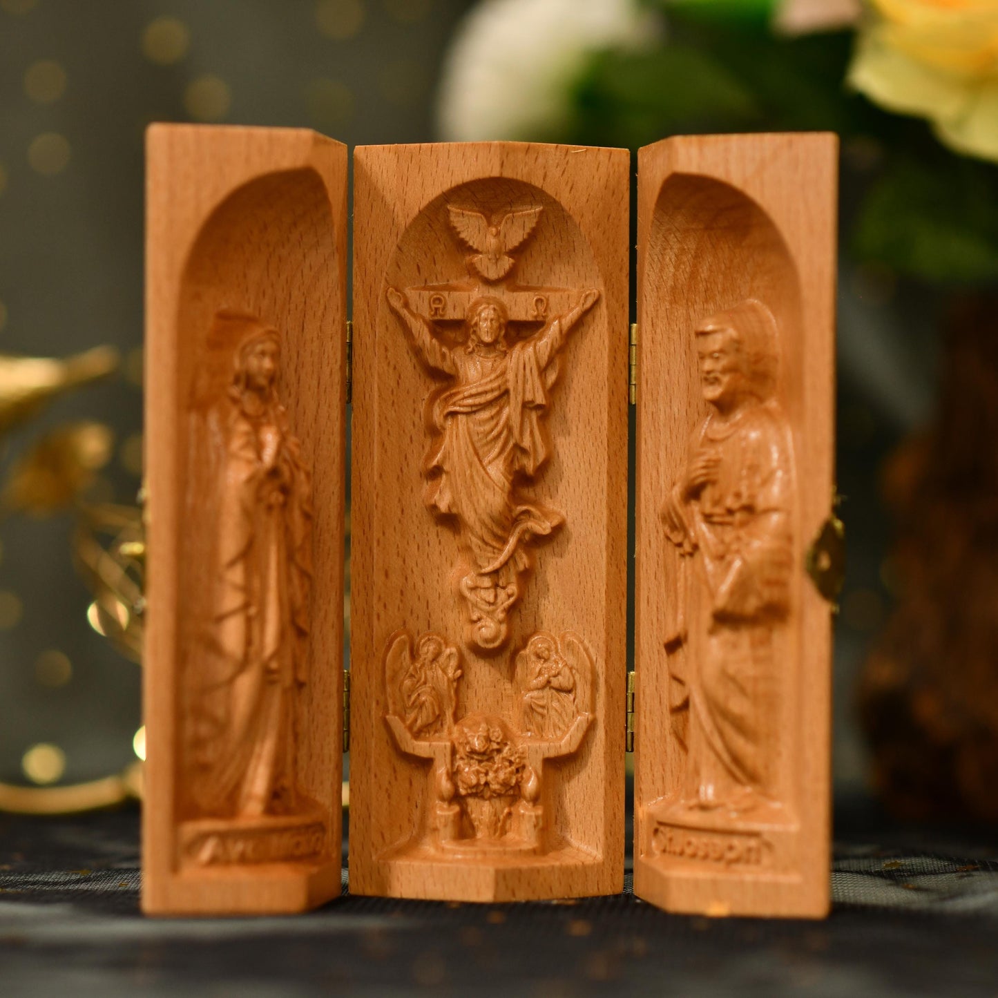 Wooden Catholic Altar Jesus Christ Saint Joseph Our Lady Prayer Altar Religious Gift Christian Wood Carving Icon Catholic Home Decor