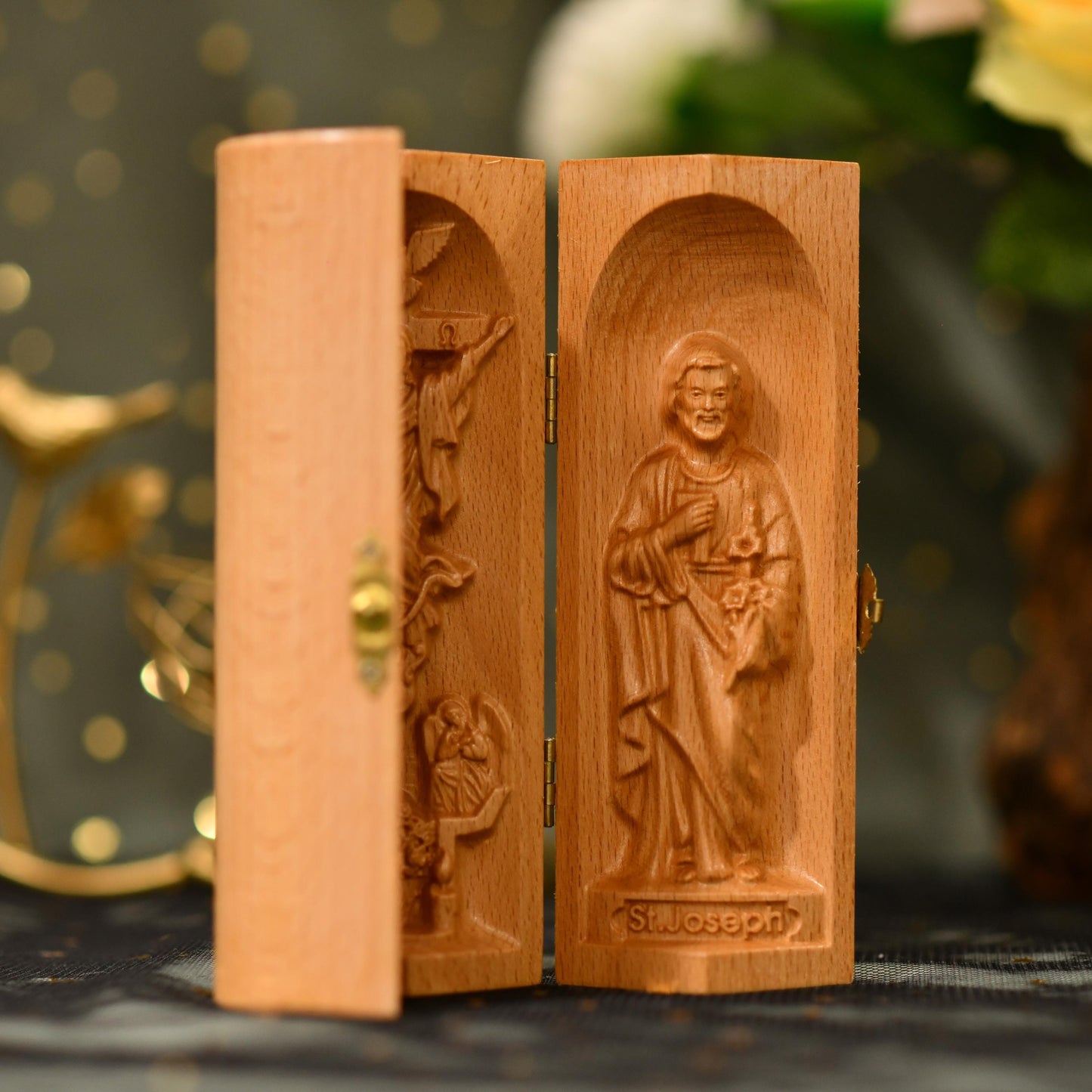 Wooden Catholic Altar Jesus Christ Saint Joseph Our Lady Prayer Altar Religious Gift Christian Wood Carving Icon Catholic Home Decor