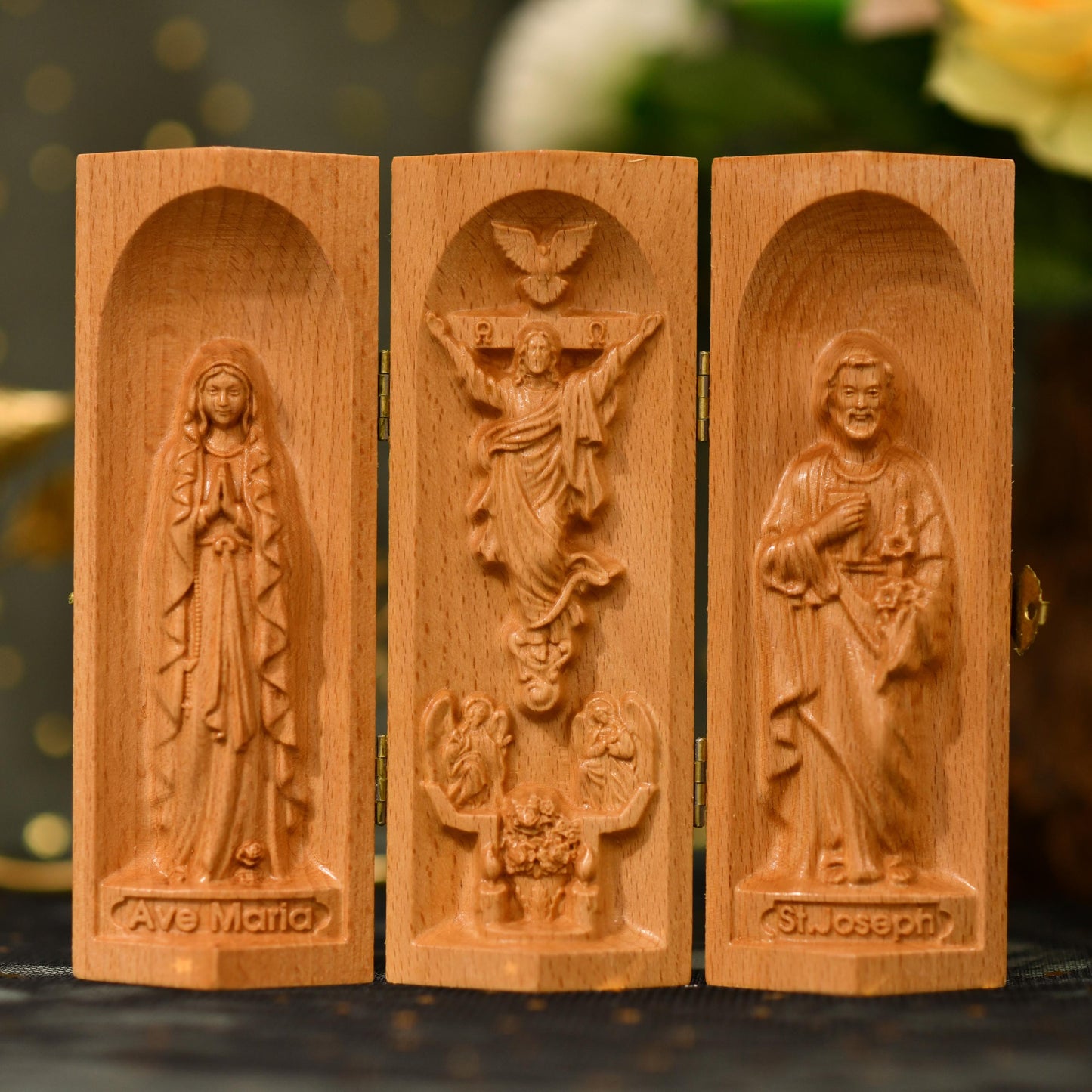 Wooden Catholic Altar Jesus Christ Saint Joseph Our Lady Prayer Altar Religious Gift Christian Wood Carving Icon Catholic Home Decor